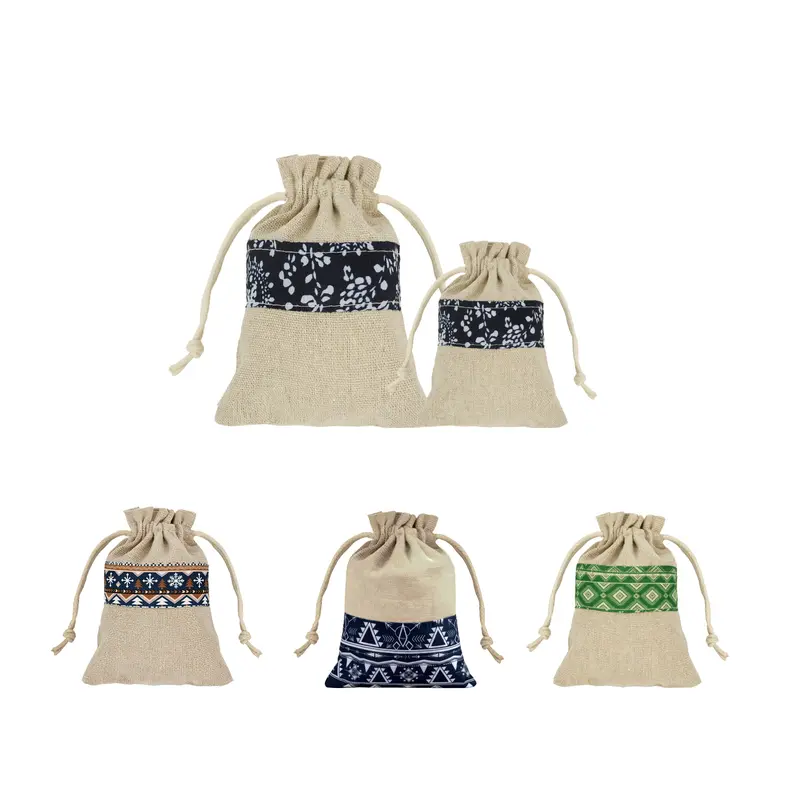 Cotton Linen Patchwork Drawstring Bags – Drawstring Bags – available in multi colour