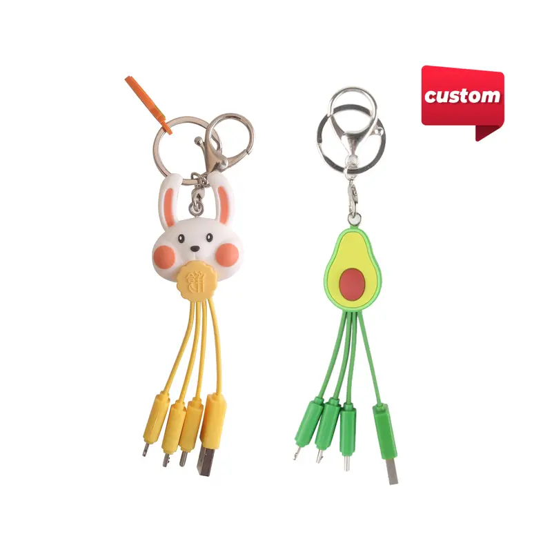 Custom Shape PVC Charging Cable with Keyring – Charging Cables – available in multi colour