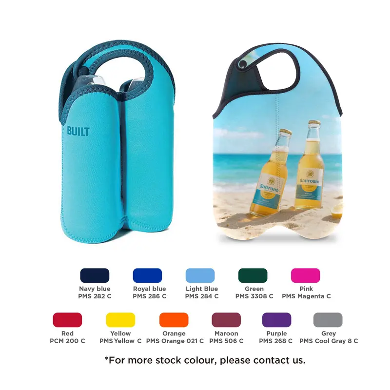 Twin Bottle Cooler with Snap Handle – Stubby Holders – available in multi colour