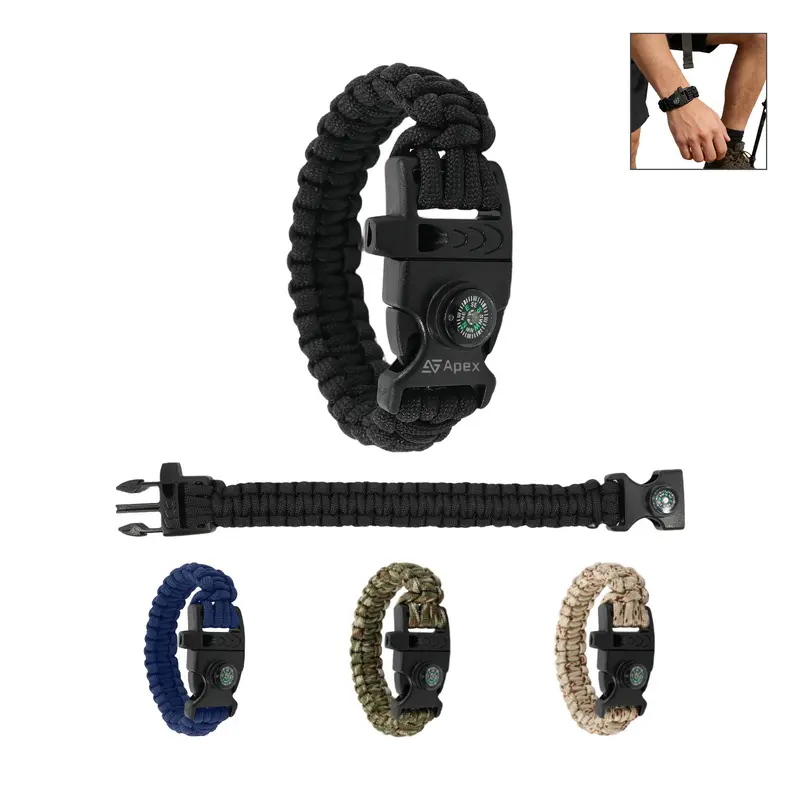 3 in 1 Emergency Survival Bracelet with Whistle and Compass, Survival Kit – Misc Outdoors – available in beige, black, blue, multi colours