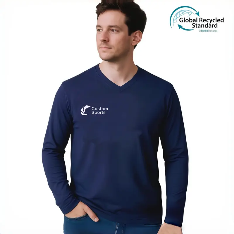 Unisex Adults RPET Micro Mesh Sublimated V-Neck Long Sleeves Shirt – T Shirts – available in multi colour