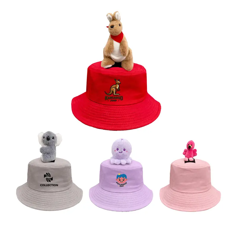 Plush - Decorated Bucket Hat – Bucket & Sun Hats – available in grey, pink, purple, red colours