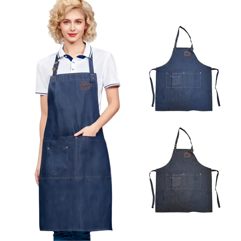 Poly-Cotton Denim Full Bib Apron With Neck Strap – Aprons – available in black, blue colours