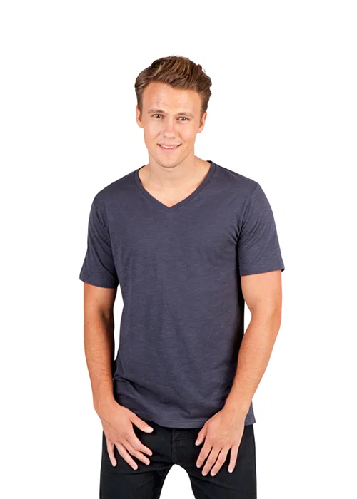 Men's / Unisex Raw Cotton Wave V Neck T-shirt