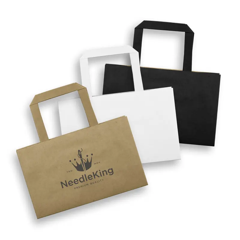 Small Flat Handle Paper Bag Landscape – Paper Bags – available in beige, black, white colours