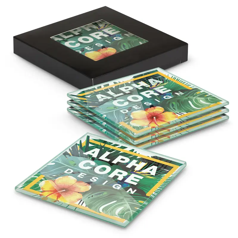 Venice Glass Coaster - Set of 4 - Square - Full Colour – Coasters – available in white colour