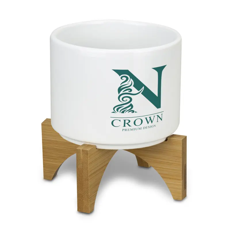 Planter with Bamboo Base – Kitchenware – available in white colour