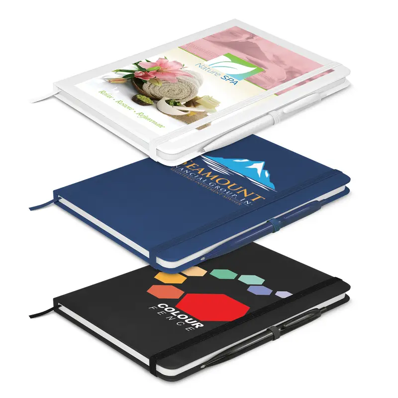 Omega Notebook With Pen – Notebooks – available in black, blue, white colours