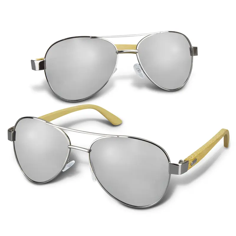 Aviator Mirror Lens Sunglasses - Bamboo – Sunglasses – available in silver colour