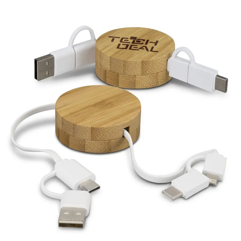 Bamboo Retractable Charging Cable – Charging Cables – available in beige colour