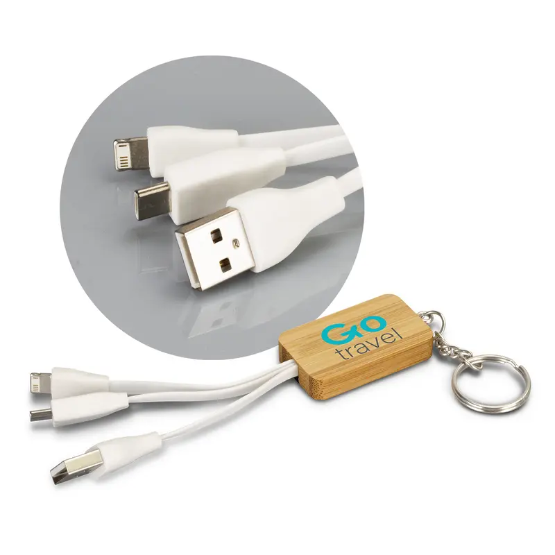 Bamboo Charging Cable Key Ring - Rectangle – Charging Cables – available in beige colour