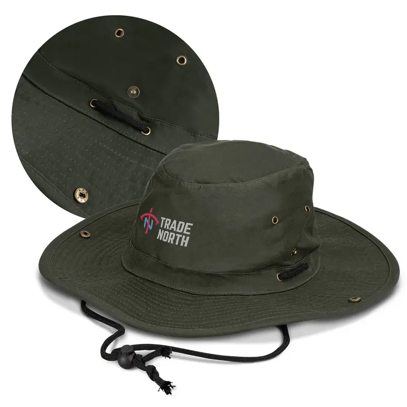 Oilskin Wide Brim Hat – Bucket & Sun Hats – available in green colour