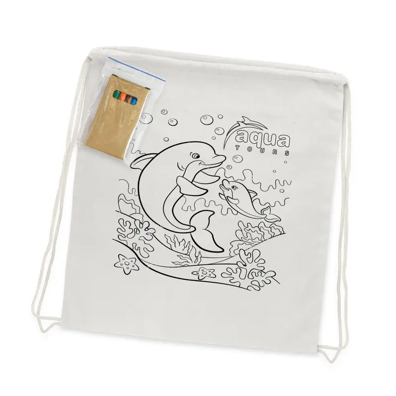 Cotton Colouring Drawstring Backpack – Crayons & Colouring Sets – available in white colour
