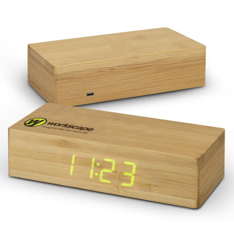 Bamboo Wireless Charging Clock – Wireless Chargers – available in beige colour