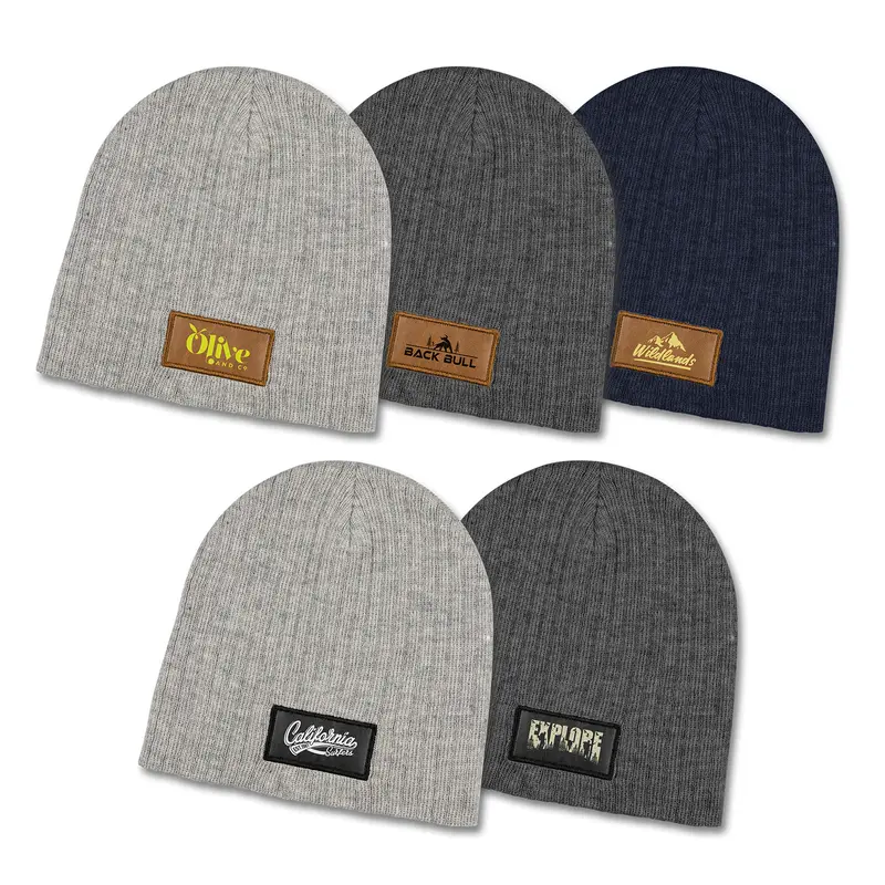 Nebraska Heather Cable Knit Beanie With Patch – Beanies – available in black, blue, grey colours