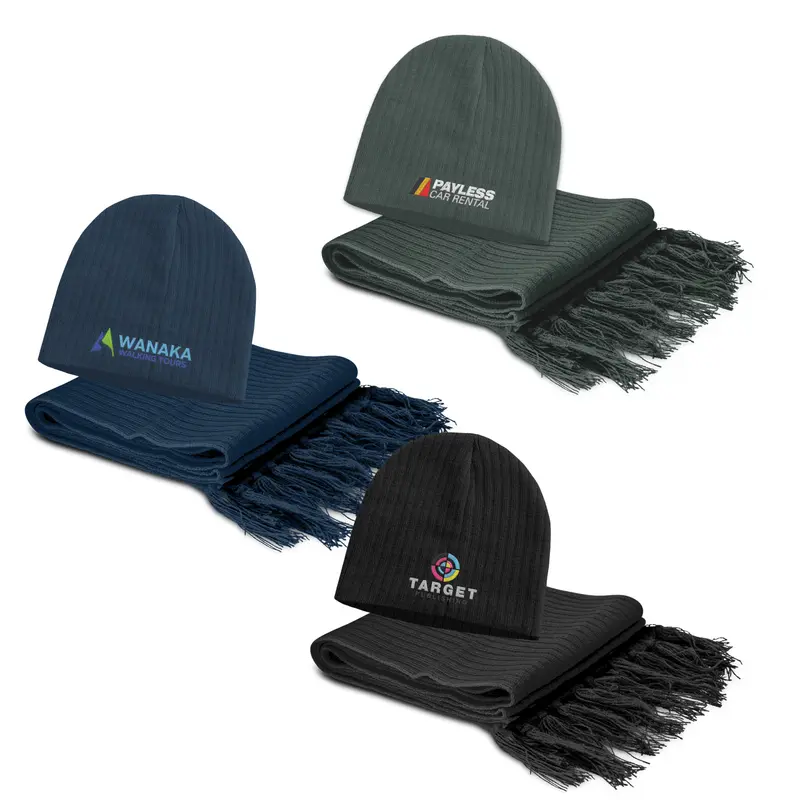 Nebraska Scarf and Beanie Set – Scarves – available in black, blue colours