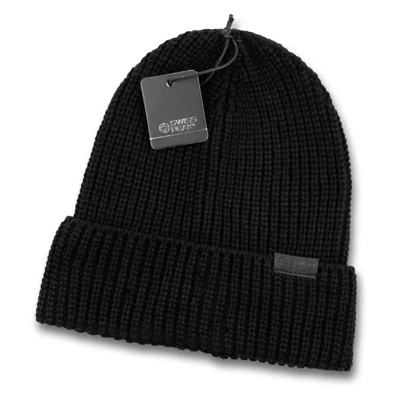 Swiss Peak RPET Beanie – Beanies – available in black colour