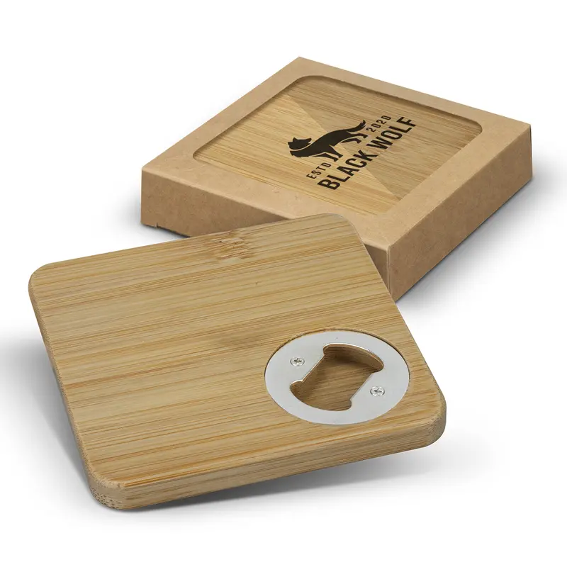 Bamboo Bottle Opener Coaster - Set of 2 - Square – Coasters – available in beige colour