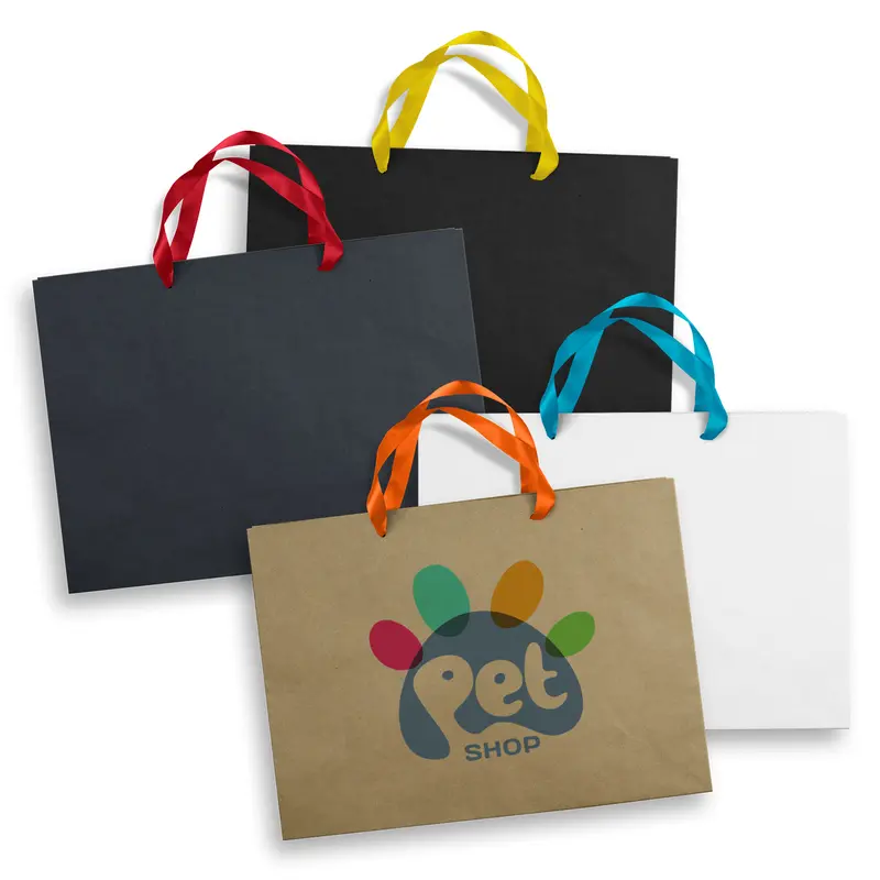 Extra Large Ribbon Handle Paper Bag – Paper Bags – available in beige, black, blue, white colours
