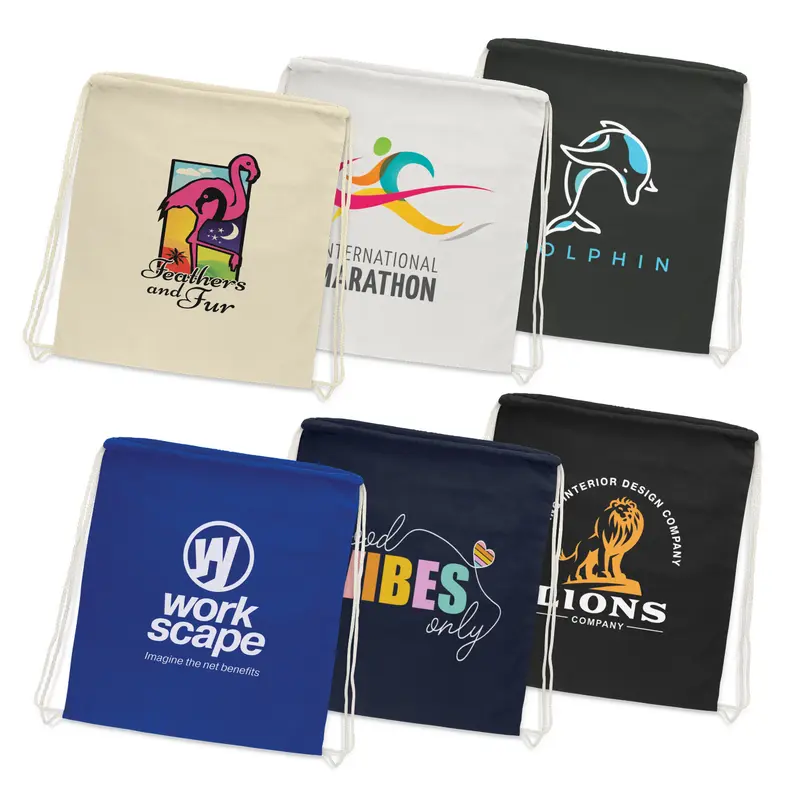 Cotton Drawstring Backpack – Drawstring Bags – available in beige, black, blue, white colours