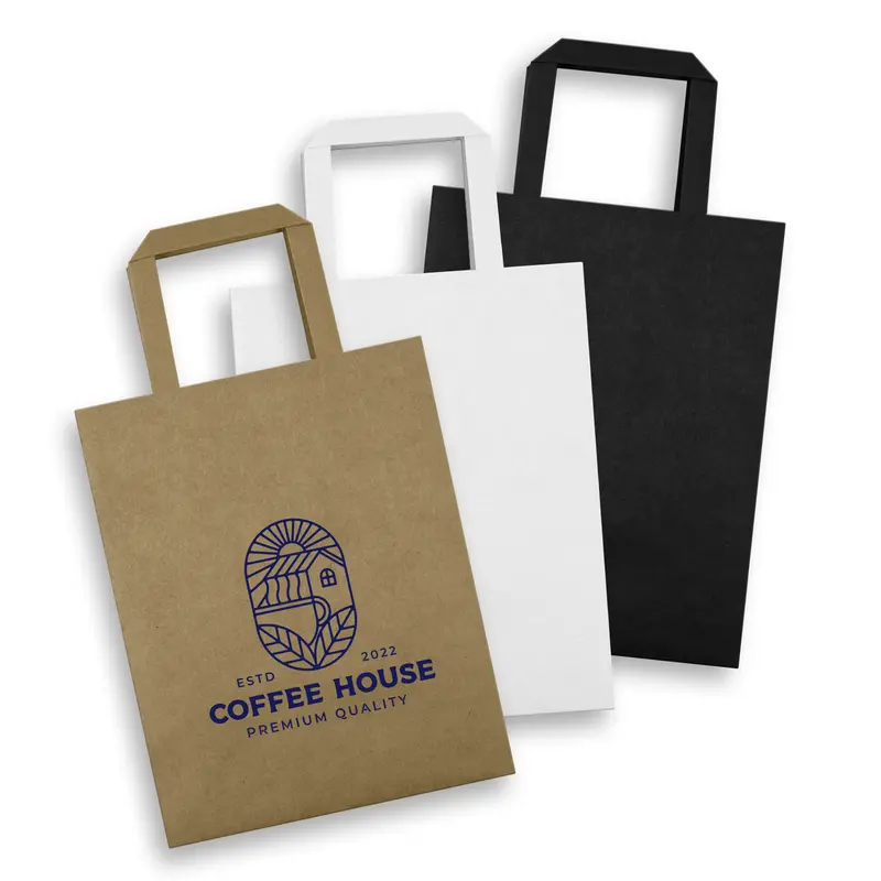 Medium Flat Handle Paper Bag Portrait – Paper Bags – available in beige, black, white colours