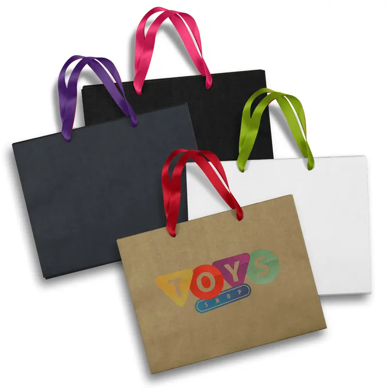 Large Ribbon Handle Paper Bag – Paper Bags – available in beige, black, blue, white colours