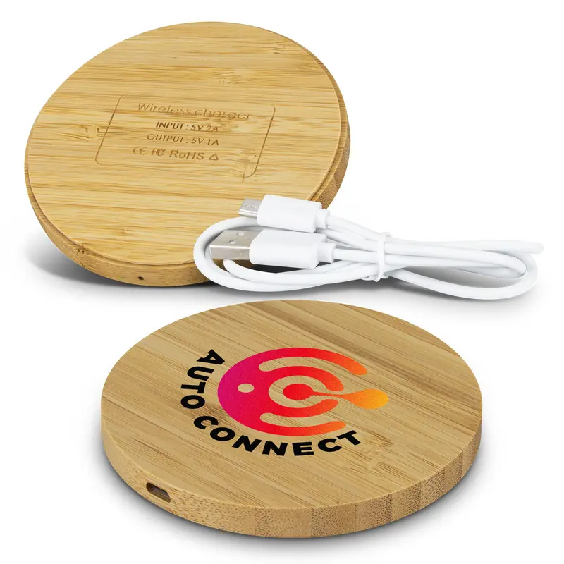 Vita Bamboo Wireless Charger - Round – Wireless Chargers – available in beige colour